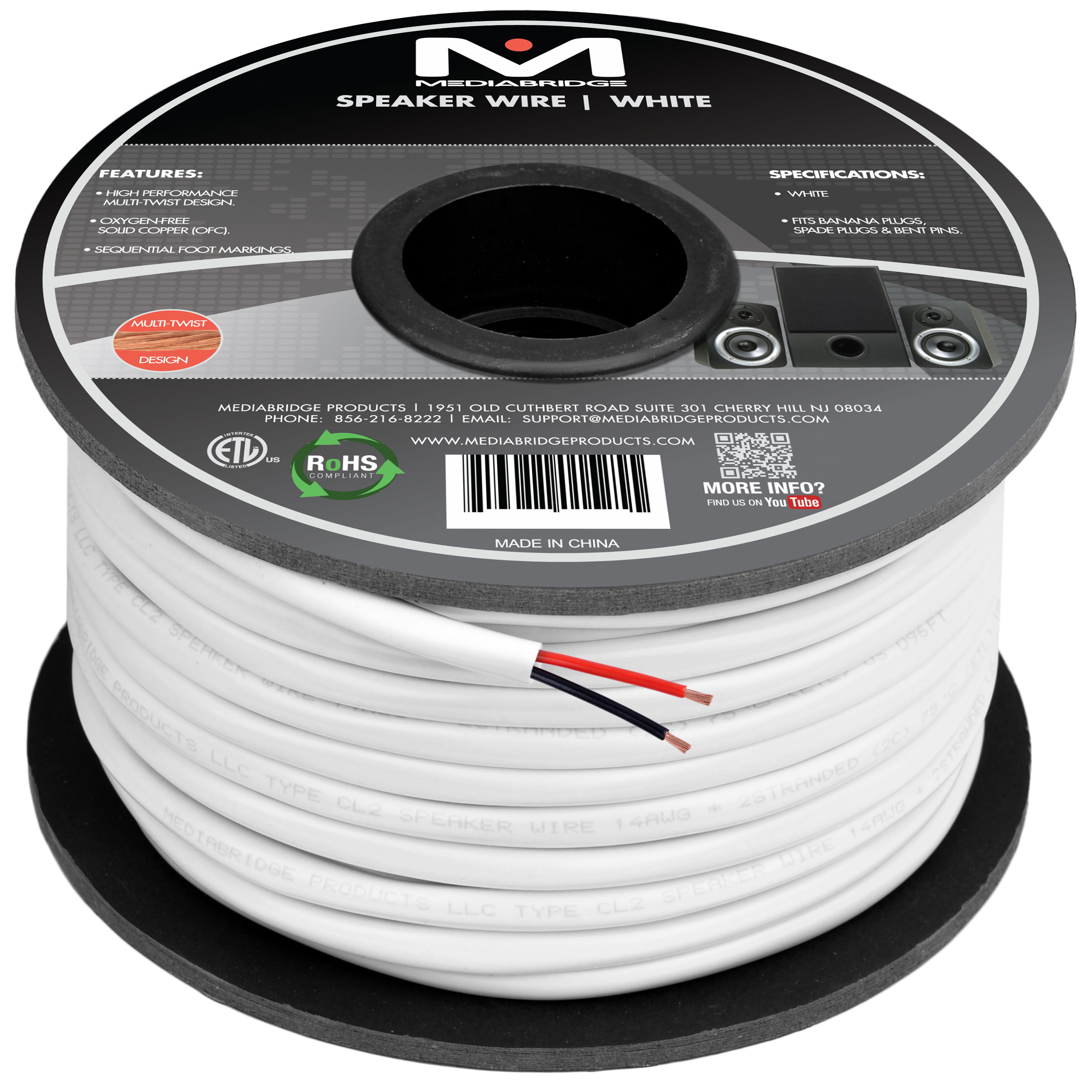 Car Audio And More Cable Monoprice Choice Series 14 Gauge AWG 2 Conductor Speaker Wire 100ft High Purity 99.9% Oxygen Free Pure Bare Copper For Home Theater 